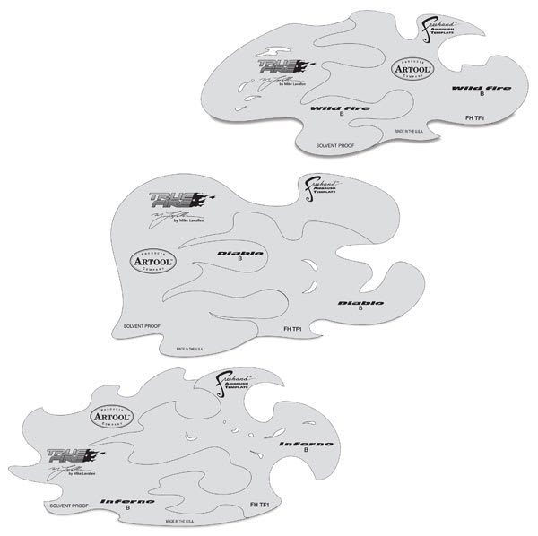 Open in modal - True Fire Freehand Templates - Top view of 3 8" x 11" True Fire Templates 