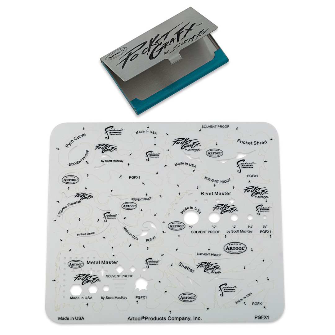 Open in modal - PocketGraFX Freehand Template Set - Top view of Template with Steel Holder