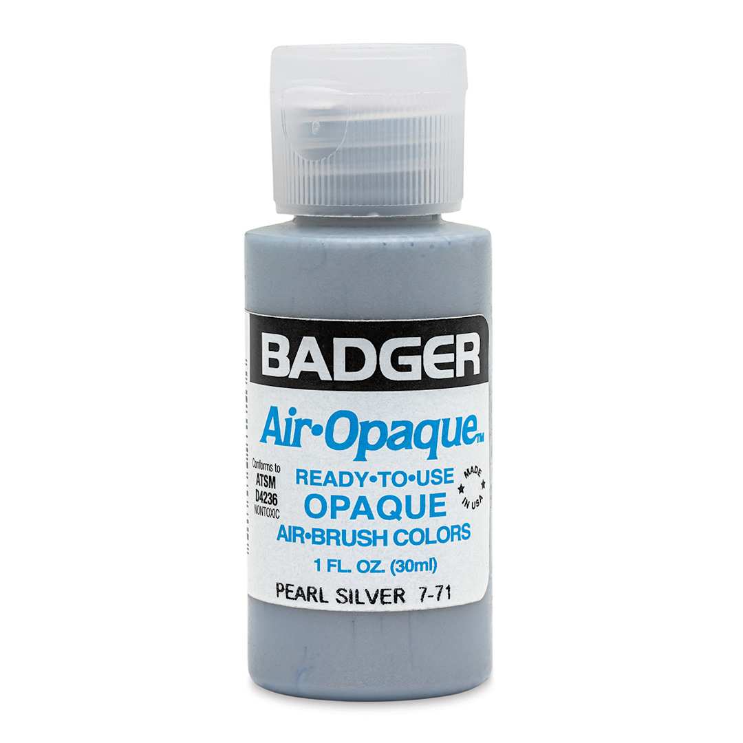 Open in modal - Badger Air-Opaque Airbrush Color - 1 oz, Pearl Silver - front