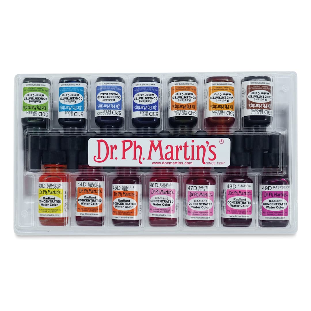 Open in modal - Dr. Ph. Martin's Radiant Concentrated Watercolor Set - 1/2 oz, Set of 14, Assorted, Set D