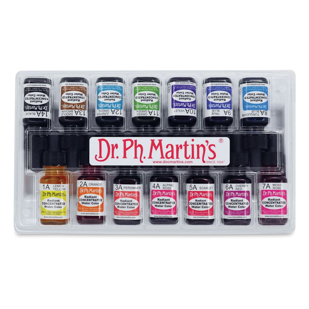 Open in modal - Dr. Ph. Martin's Radiant Concentrated Watercolor Set - 1/2 oz, Set of 14, Assorted, Set A