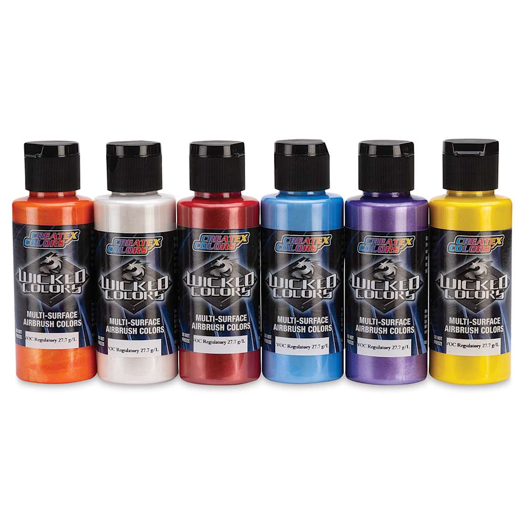 Open in modal - Createx Wicked Colors Airbrush Paint Sets - Component bottles of 6 pc Pearlized Opaque Essentials