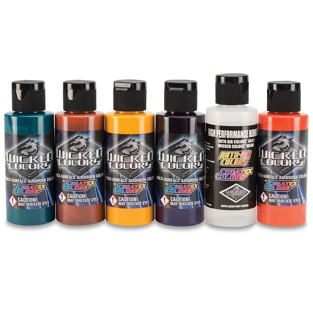 Open in modal - Createx Wicked Colors Airbrush Paint Sets - Component bottles of 6 pc Secondary Hues set