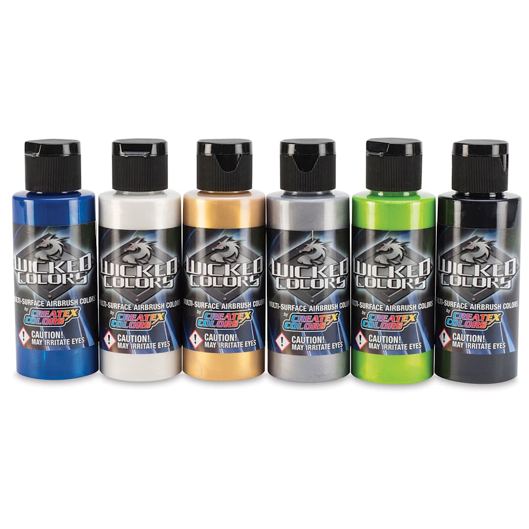 Open in modal - Createx Wicked Colors Airbrush Paint Sets - Component bottles of 6 pc Pearl Colors set