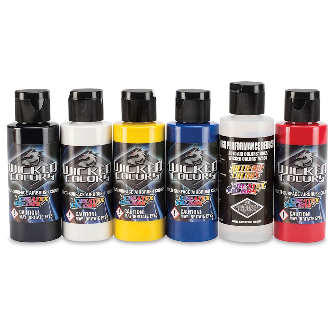 Open in modal - Createx Wicked Colors Airbrush Paint Sets - Component bottles of 6 pc Primary Colors set