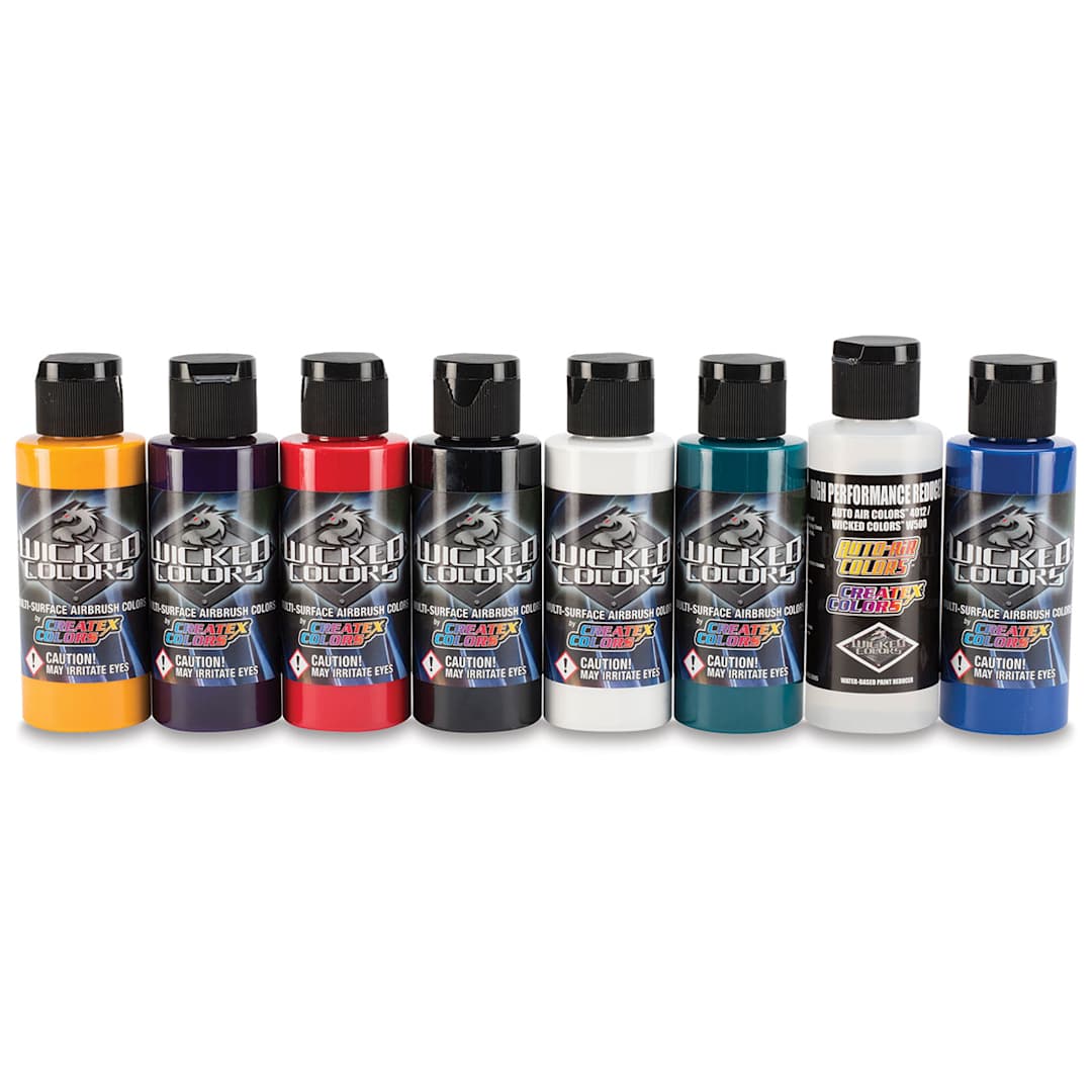 Open in modal - Createx Wicked Colors Airbrush Paint Sets - Component bottles of 8 pc Sampler #2 Colors set