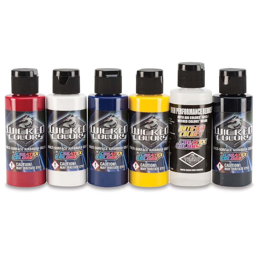 Open in modal - Createx Wicked Colors Airbrush Paint Sets - Component bottles of 6 pc Sampler set 