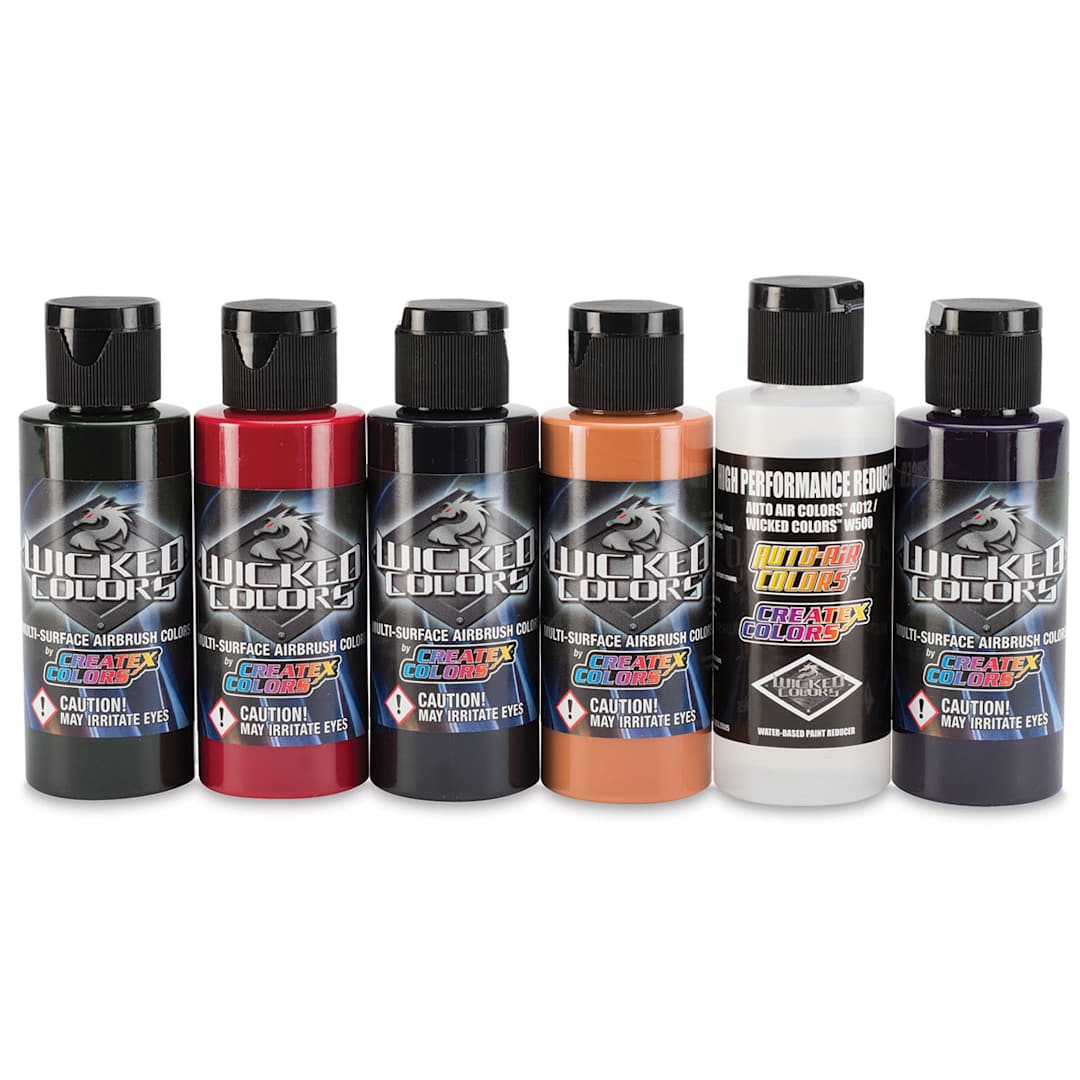 Open in modal - Createx Wicked Colors Airbrush Paint Sets - Component bottles of 6 pc Steve Driscoll Flesh Tones set