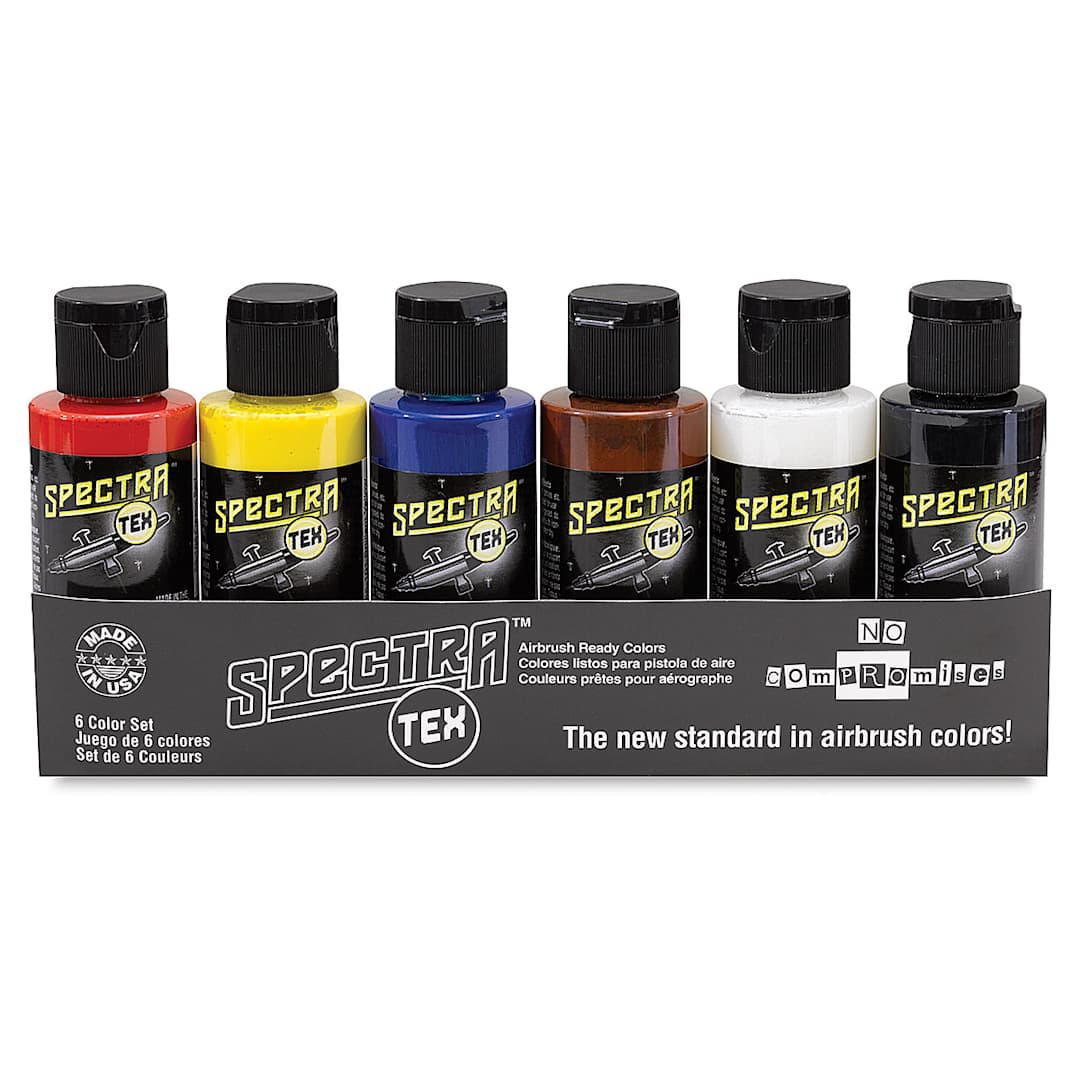 Open in modal - Badger Spectra Tex Airbrush Color Sets - Set of 6 Primary Colors shown in package