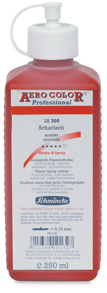 Open in modal - Aero Color Professional Airbrush Colors - Front of 250 ml Scarlet bottle
