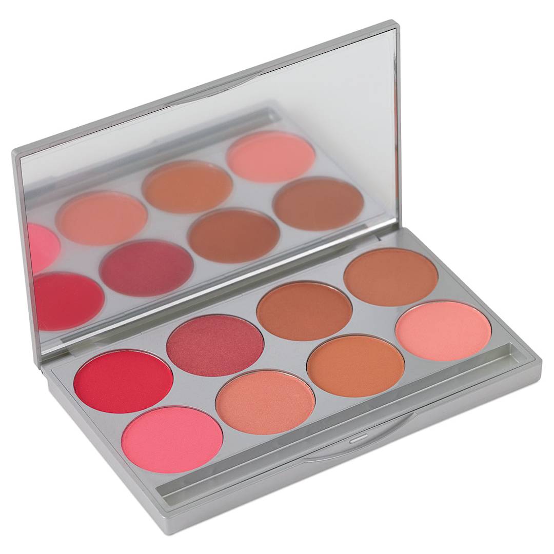 Open in modal - Graftobian Powder Blush Palettes - Warm Palette package open showing 8 colors