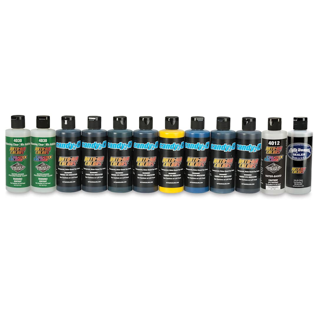 Open in modal - Createx Candy2o Auto Air Colors - Set of 12 Cool Colors in row
