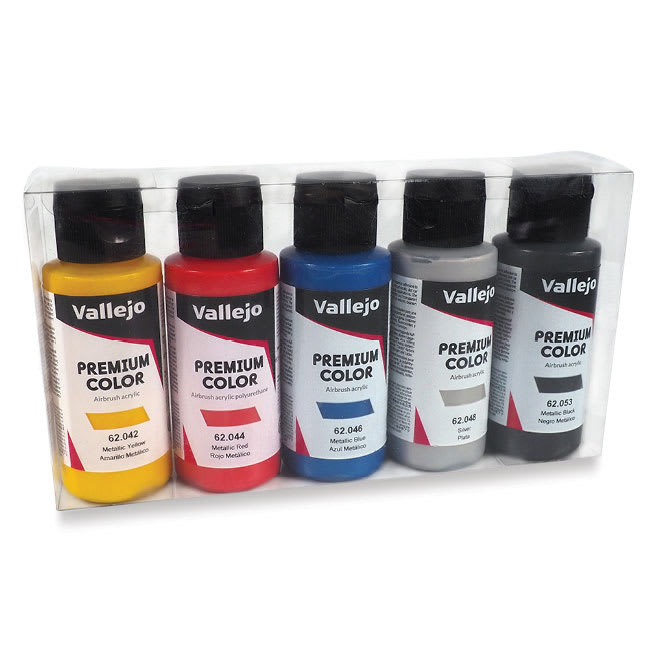 Open in modal - Vallejo Premium Airbrush Colors - 60 ml, Set of 5, Metallic Colors