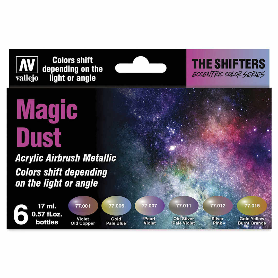 Open in modal - Vallejo The Shifters Eccentric Acrylic Airbrush Colors - 17 ml, Set of 6, Magic Dust, front of package