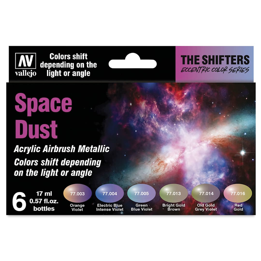 Open in modal - Vallejo The Shifters Eccentric Acrylic Airbrush Colors - 17 ml, Set of 6, Space Dust, front of package