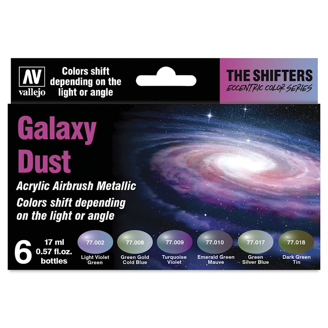 Open in modal - Vallejo The Shifters Eccentric Acrylic Airbrush Colors - 17 ml, Set of 6, Galaxy Dust, front of package