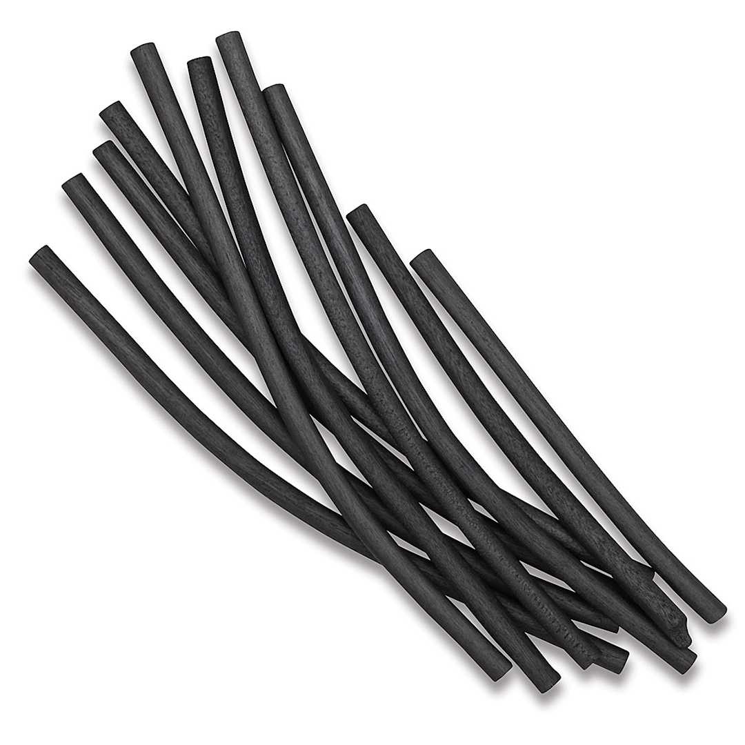 Open in modal - Grumbacher Willow Charcoal - 12 Medium thickness Charcoal sticks shown in pile
