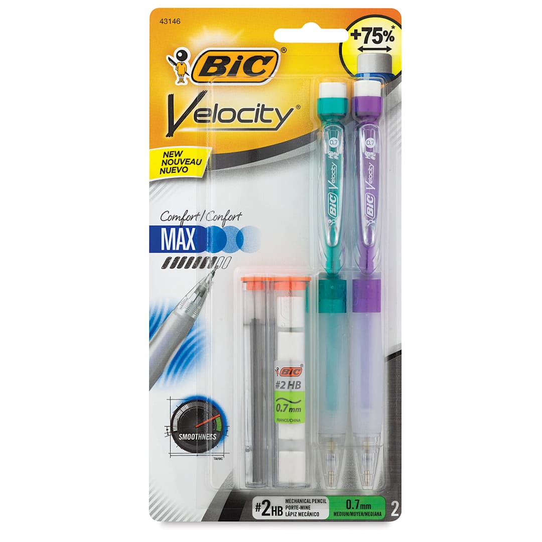 Open in modal - Velocity Max Mechanical Pencil Sets - Front of blister package with Green and Purple pencils