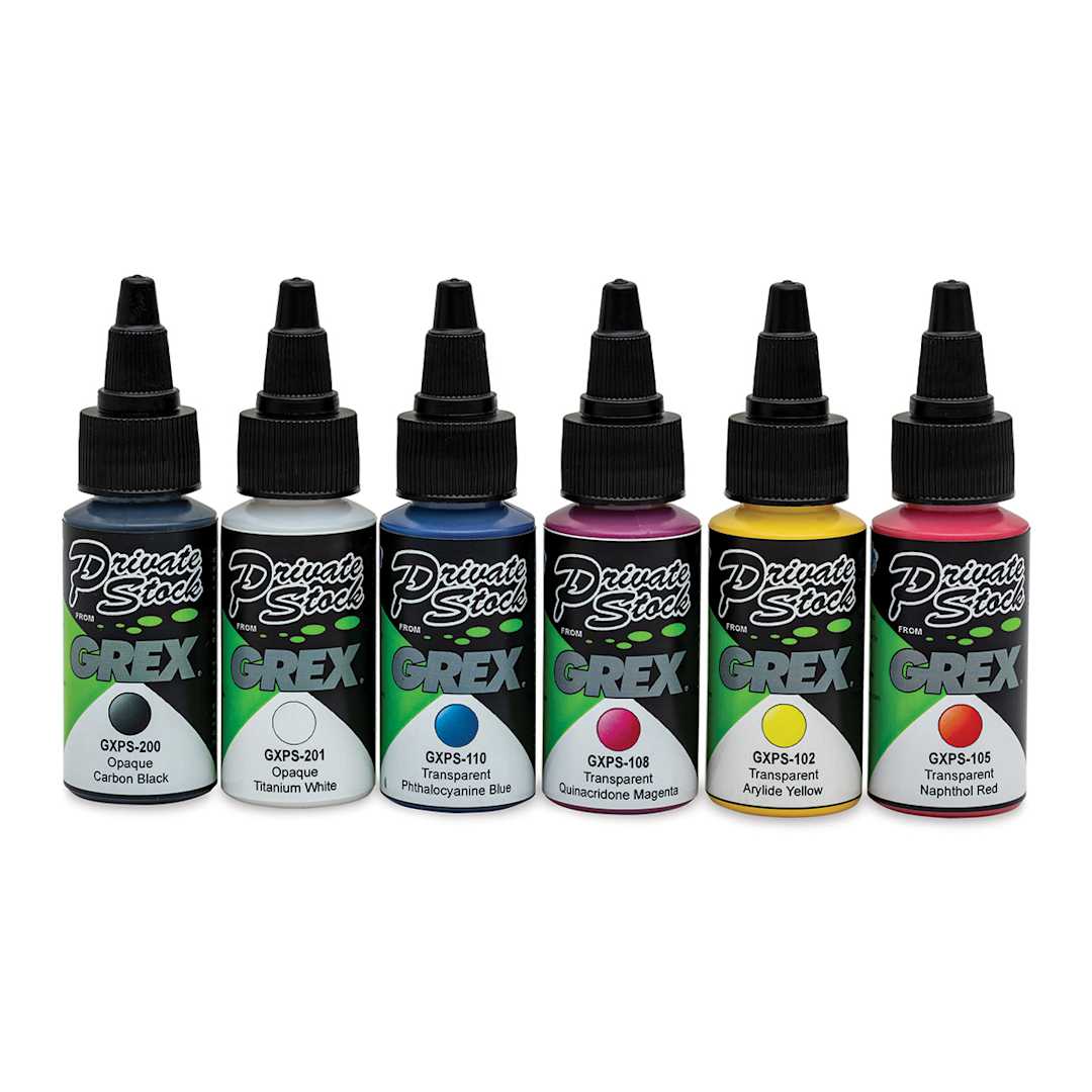 Open in modal - Grex Private Stock Airbrush Base Modifier - Primary Colors, Set of 6, 1 oz