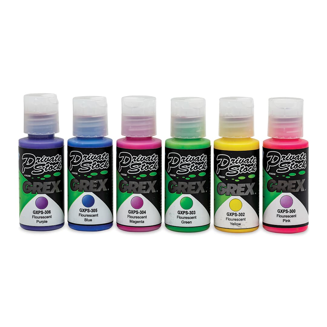 Open in modal - Grex Private Stock Airbrush Base Modifier - Fluorescent Colors, Set of 6, 1 oz