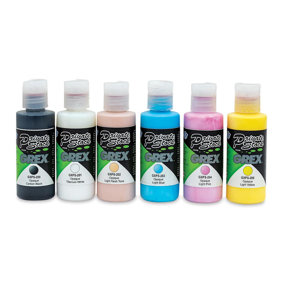 Open in modal - Grex Private Stock Airbrush Base Modifier - Opaque Colors, Set of 6, 2 oz