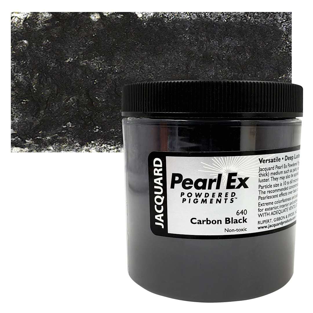 Open in modal - Jacquard Pearl-Ex Pigment - 4 oz, Carbon Black, Jar and swatch