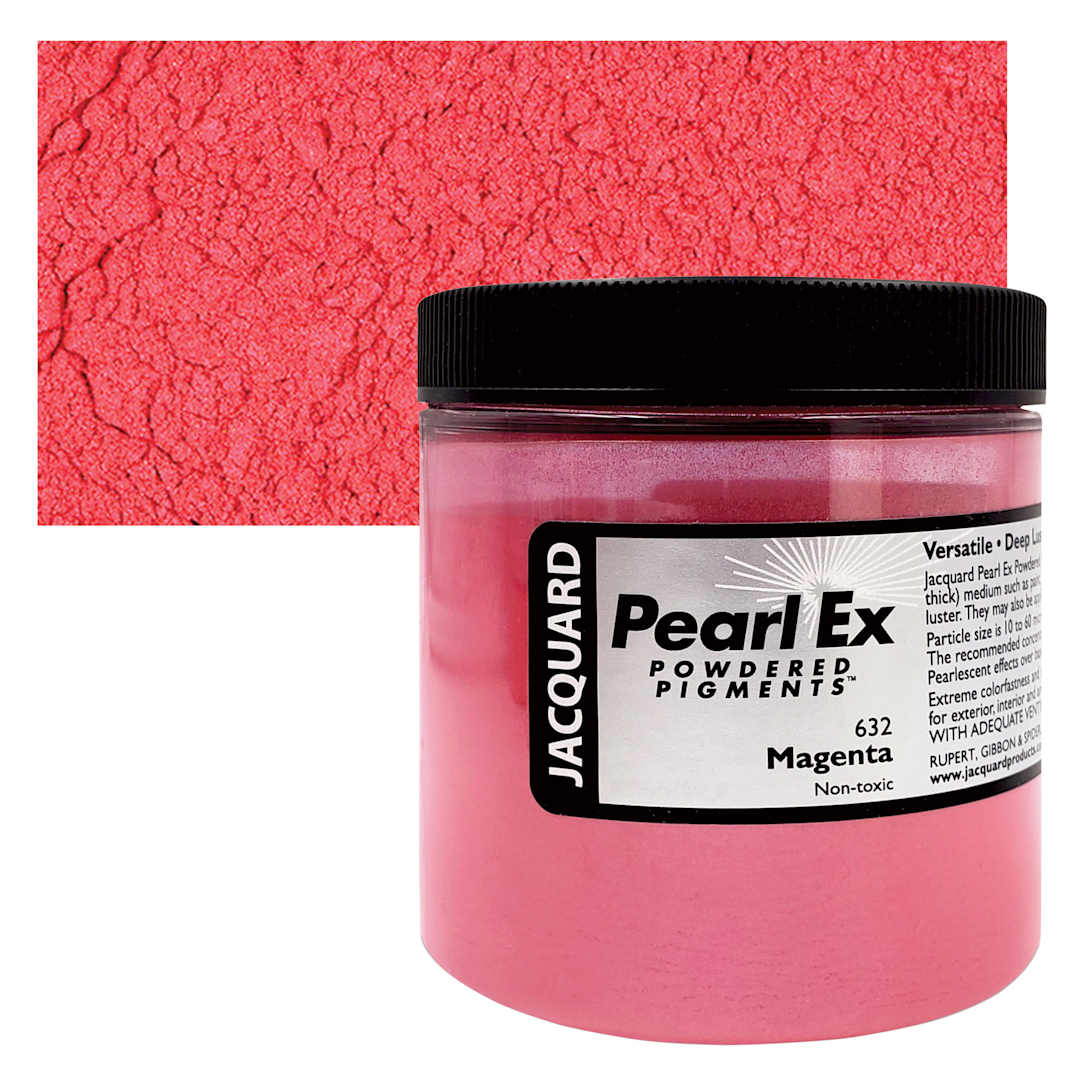 Open in modal - Jacquard Pearl-Ex Pigment - 4 oz, Magenta, Jar and swatch