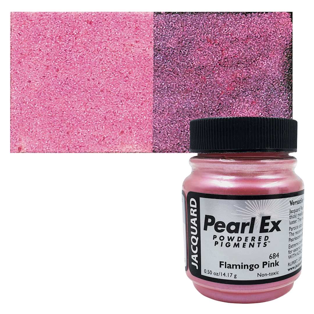 Open in modal - Jacquard Pearl-Ex Pigment - 0.5 oz, Flamingo Pink jar and swatch