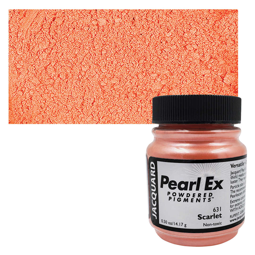 Open in modal - Jacquard Pearl-Ex Pigment - 0.5 oz, Scarlet jar and swatch