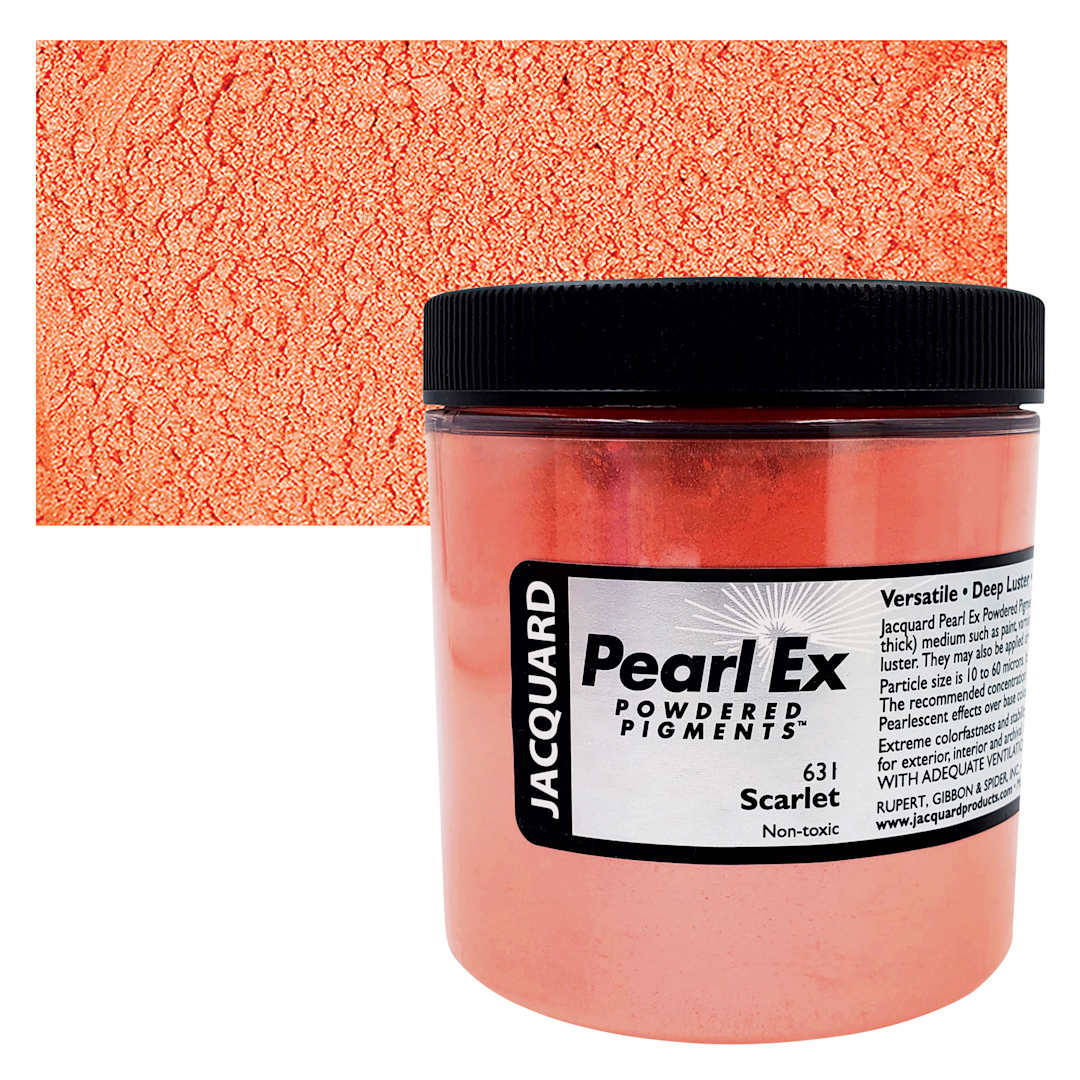 Open in modal - Jacquard Pearl-Ex Pigment - 4 oz, Scarlet, Jar and swatch