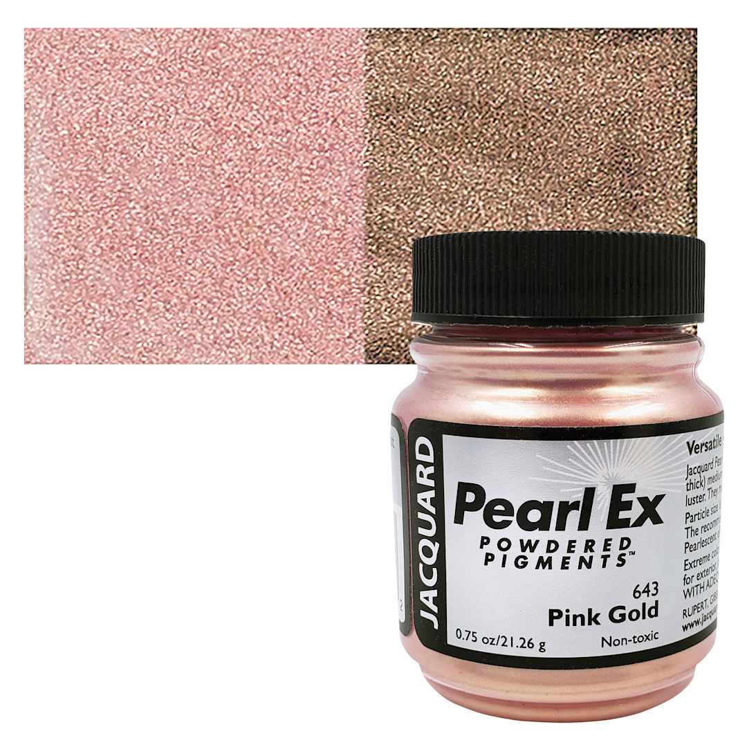 Open in modal - Jacquard Pearl-Ex Pigment - 0.75 oz, Pink Gold jar and swatch