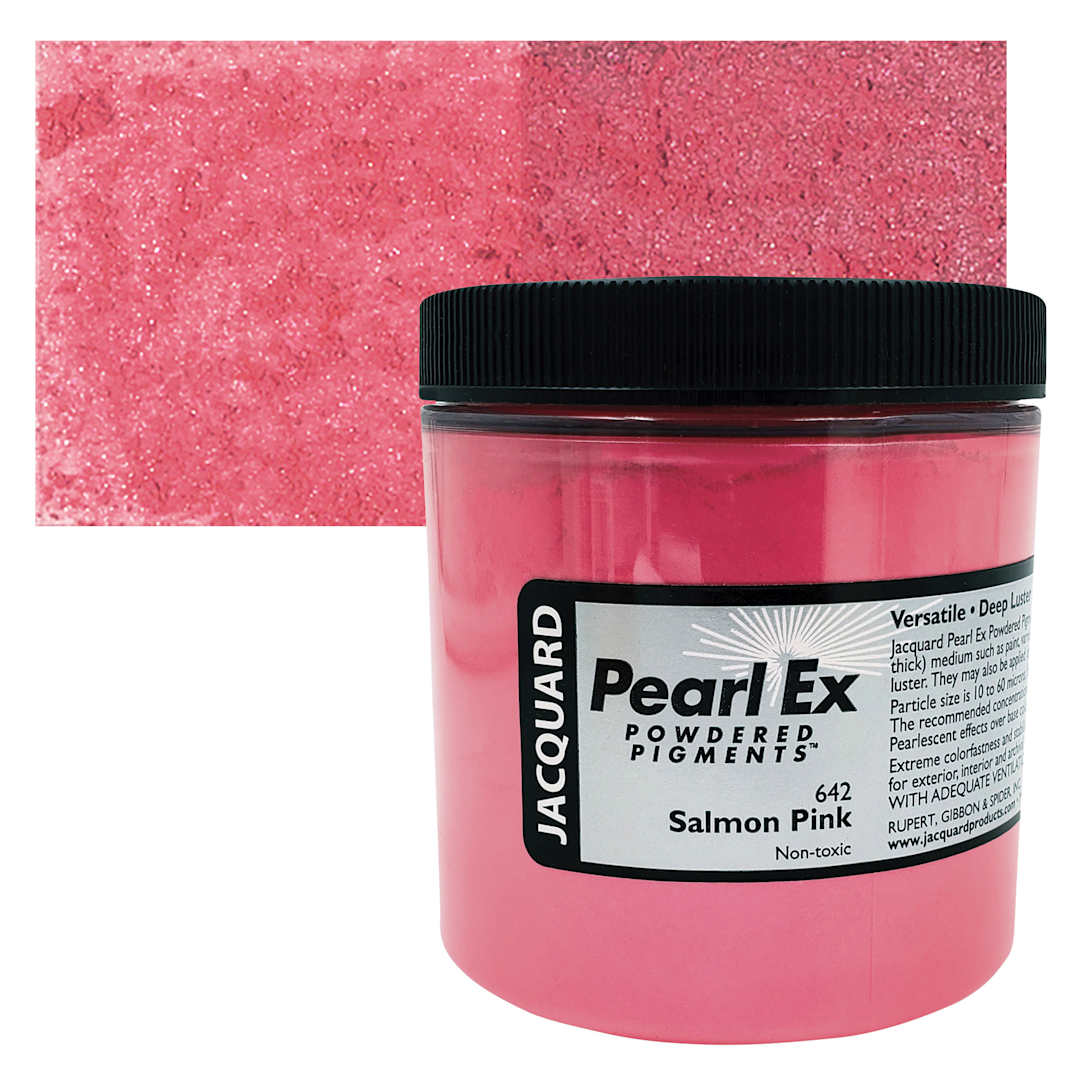 Open in modal - Jacquard Pearl-Ex Pigment - 4 oz, Salmon Pink, Jar and swatch