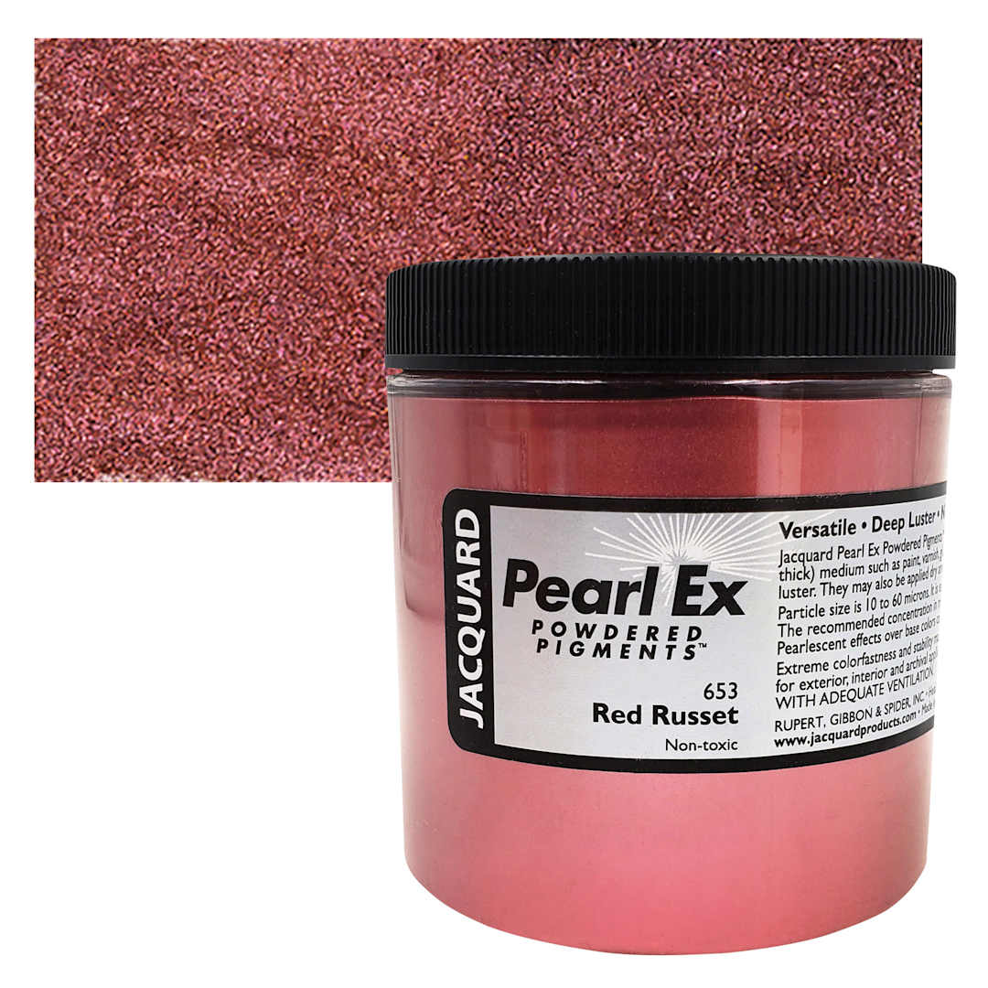 Open in modal - Jacquard Pearl-Ex Pigment - 4 oz, Red Russet, Jar and swatch