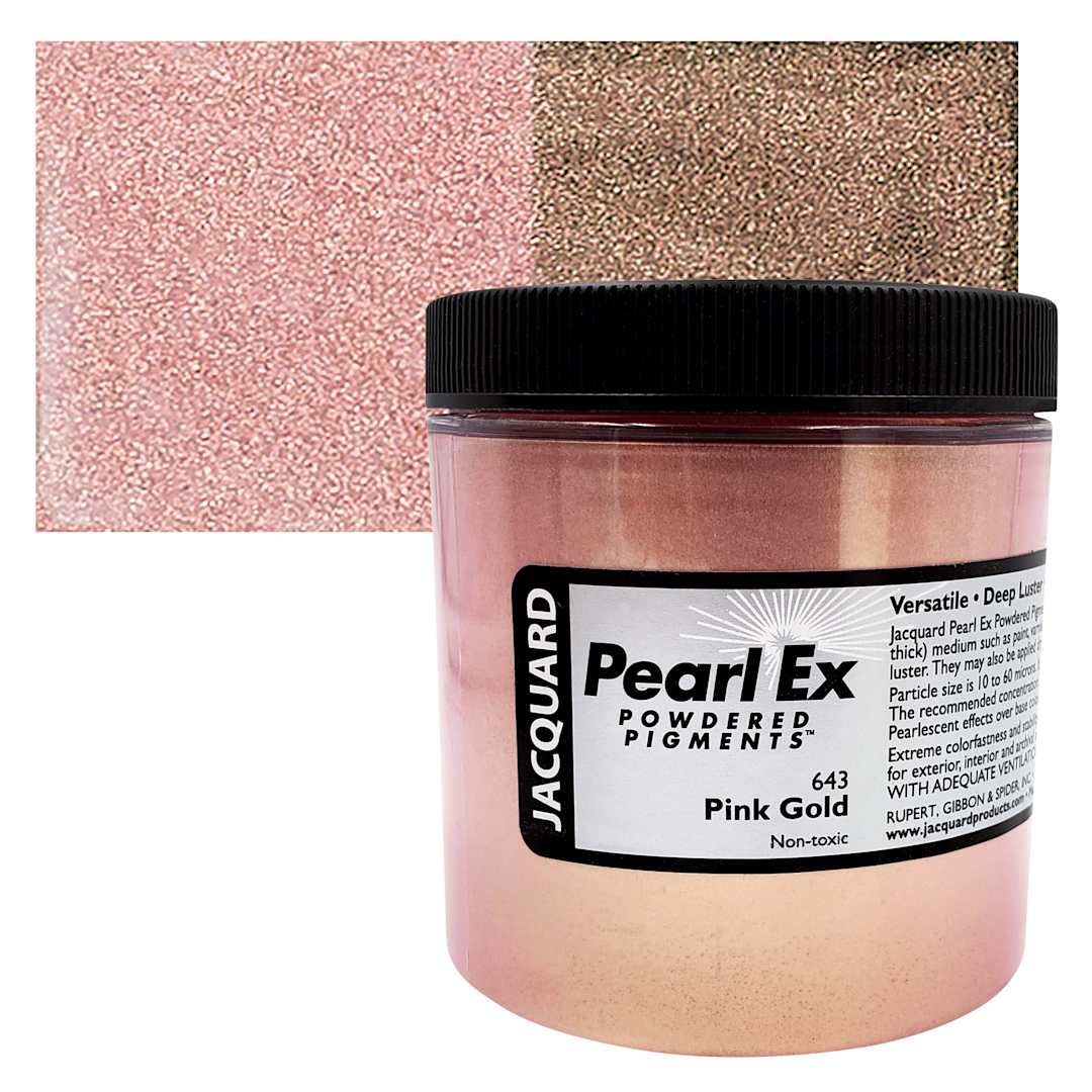 Open in modal - Jacquard Pearl-Ex Pigment - 4 oz, Pink Gold, Jar and swatch