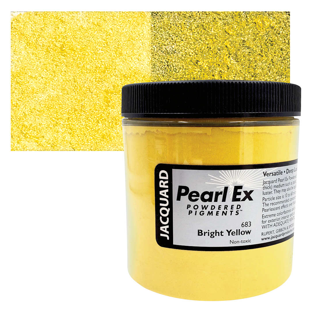 Open in modal - Jacquard Pearl-Ex Pigment - 4 oz, Bright Yellow, Jar and swatch