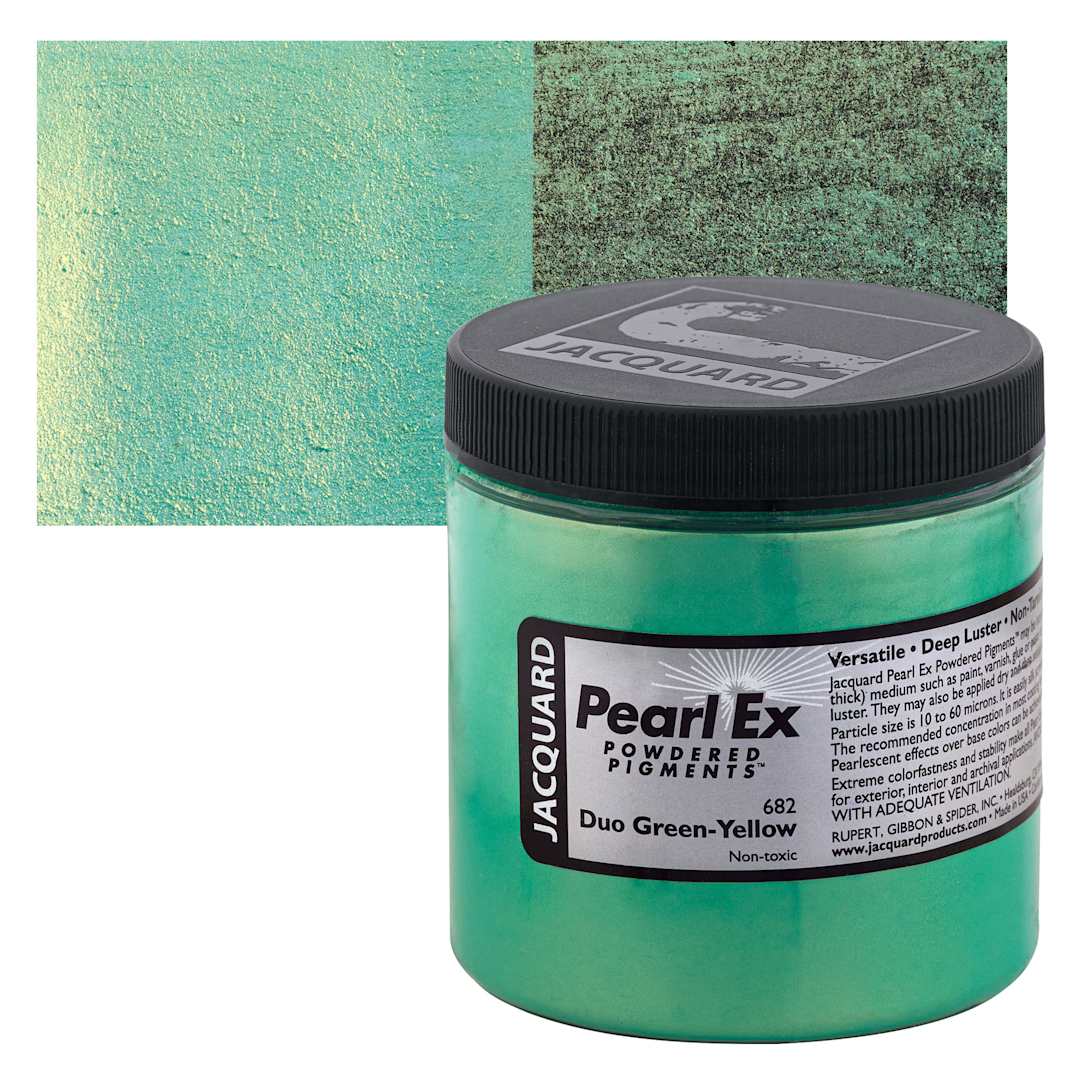 Open in modal - Jacquard Pearl-Ex Pigment - Duo Green-Yellow, 4 oz, Jar and swatch