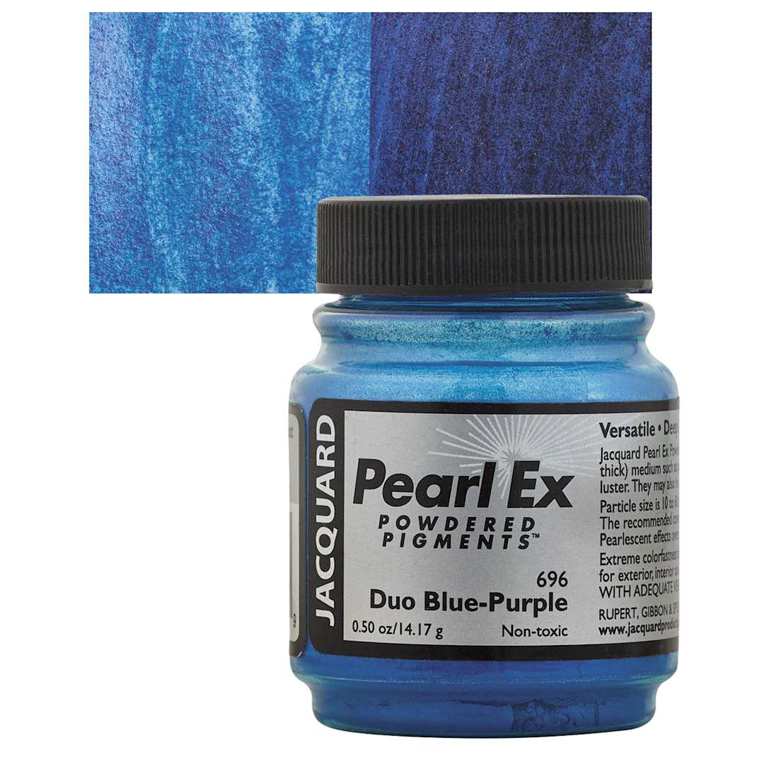 Open in modal - Jacquard Pearl-Ex Pigment - Duo Blue-Purple, 0.5 oz, Jar and swatch