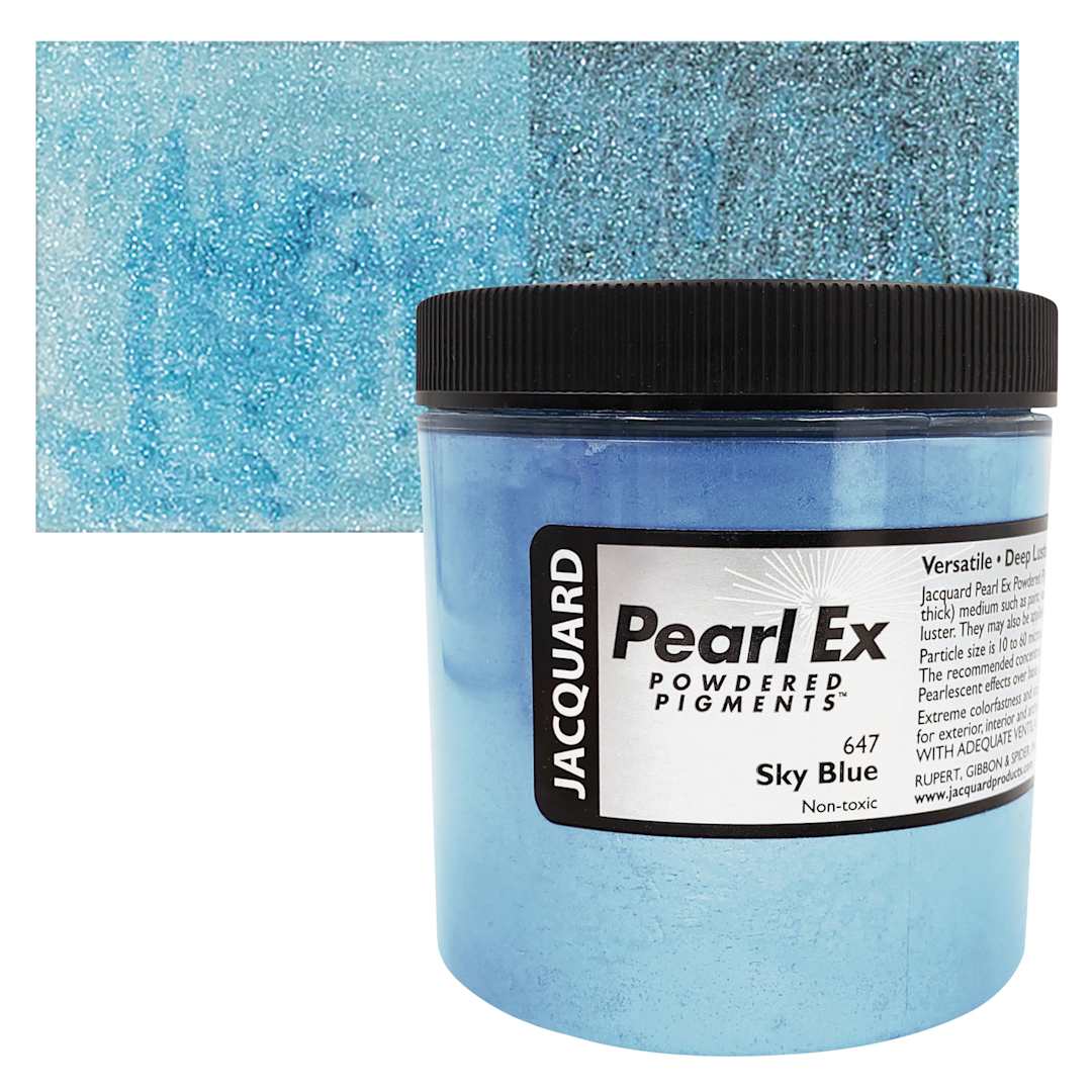 Open in modal - Jacquard Pearl-Ex Pigment - 4 oz, Sky Blue, Jar and swatch