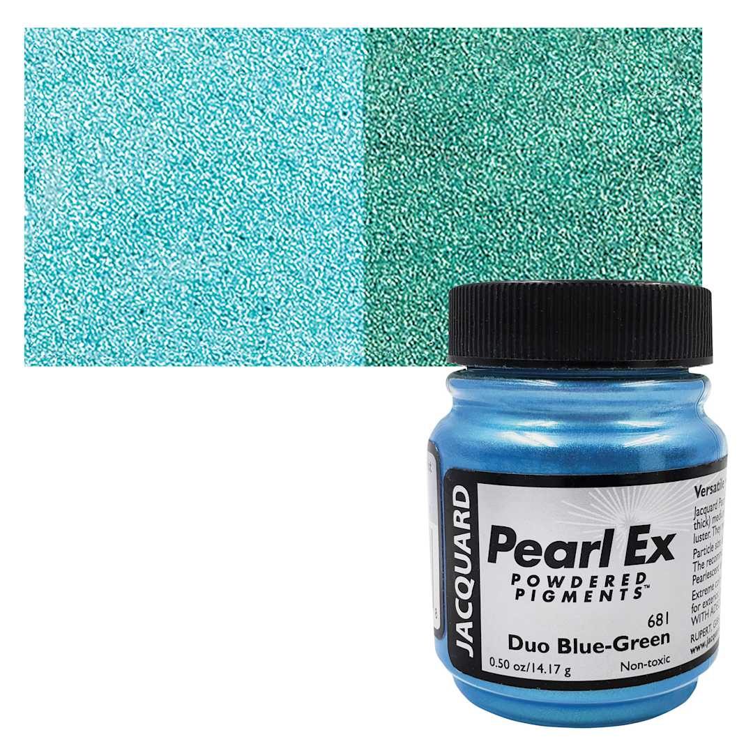 Open in modal - Jacquard Pearl-Ex Pigment - Duo Blue-Green, 0.5 oz jar and swatch