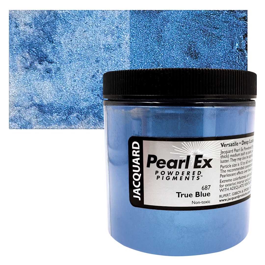Open in modal - Jacquard Pearl-Ex Pigment - 4 oz, True Blue, Jar and swatch