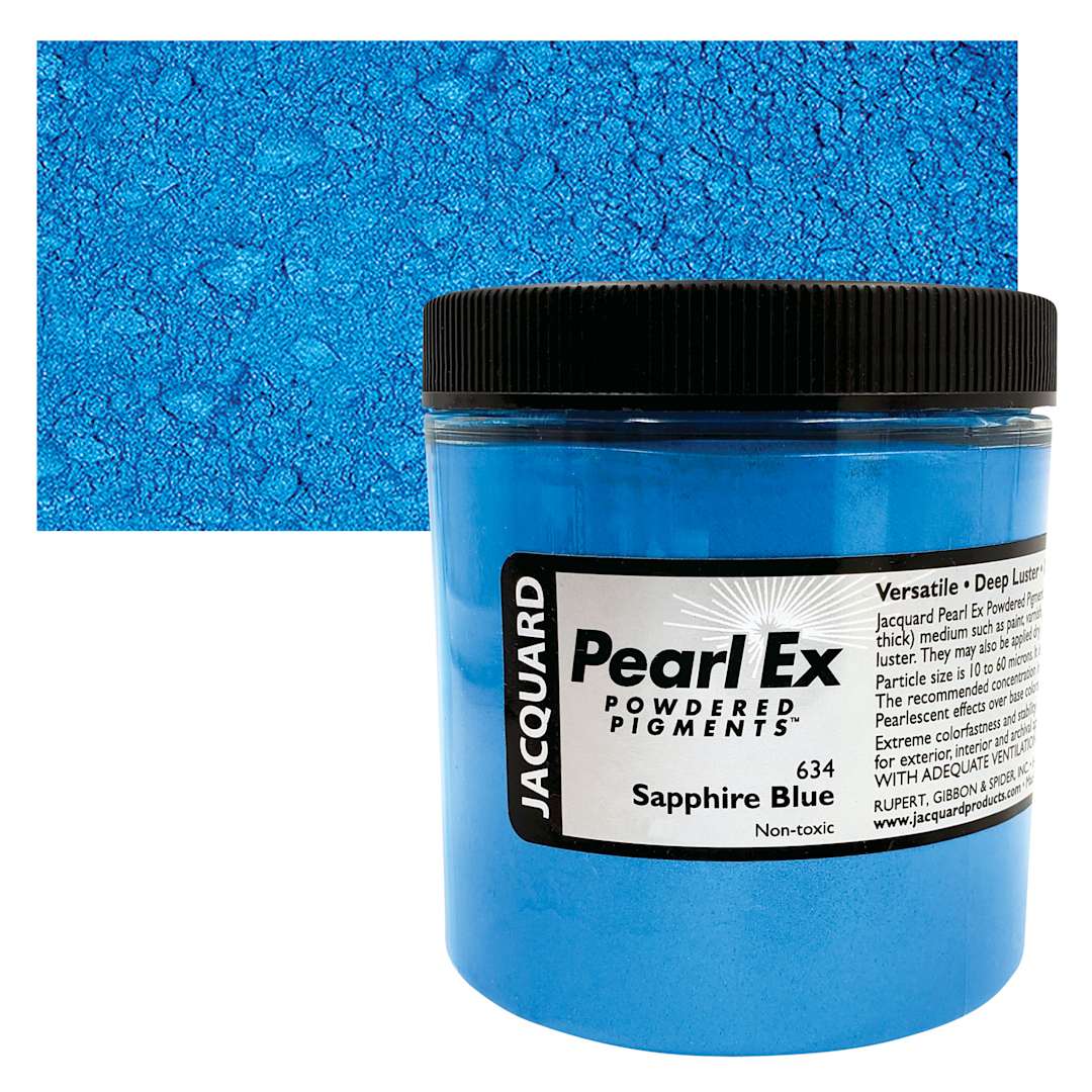 Open in modal - Jacquard Pearl-Ex Pigment - 4 oz, Sapphire Blue, Jar and swatch