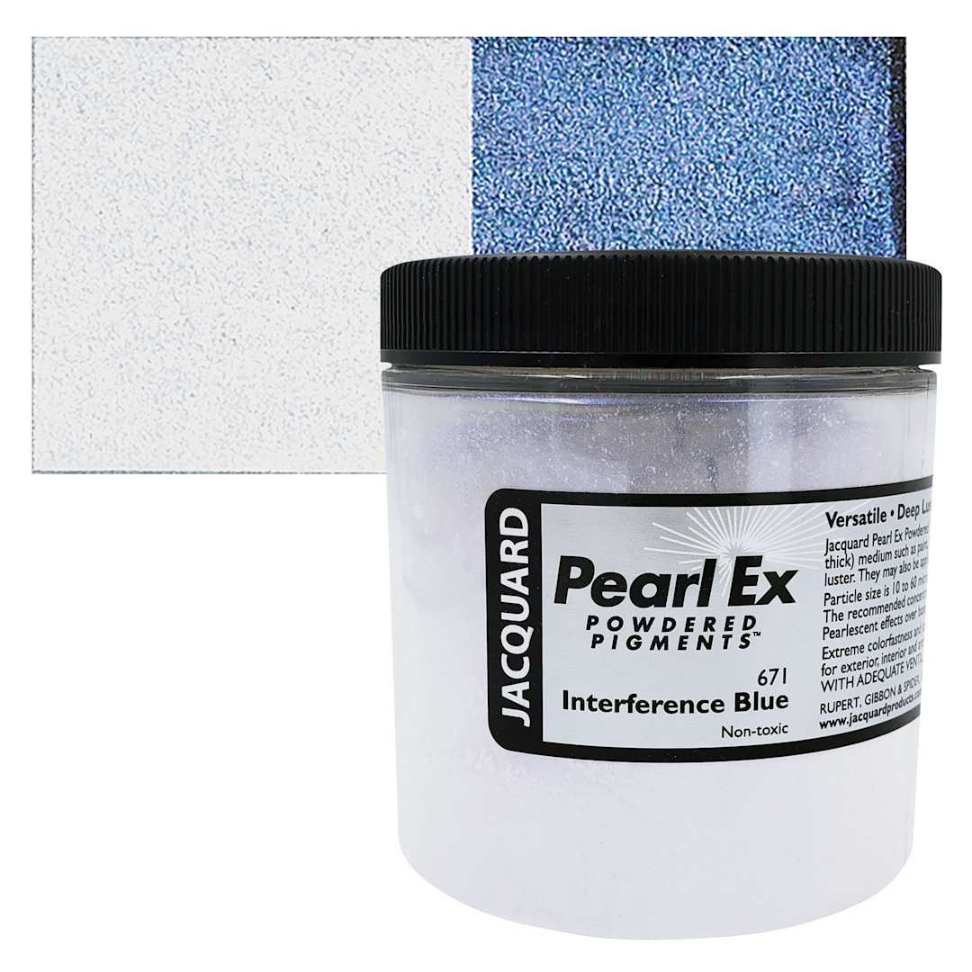 Open in modal - Jacquard Pearl-Ex Pigment - 4 oz, Interference Blue, Jar and swatch