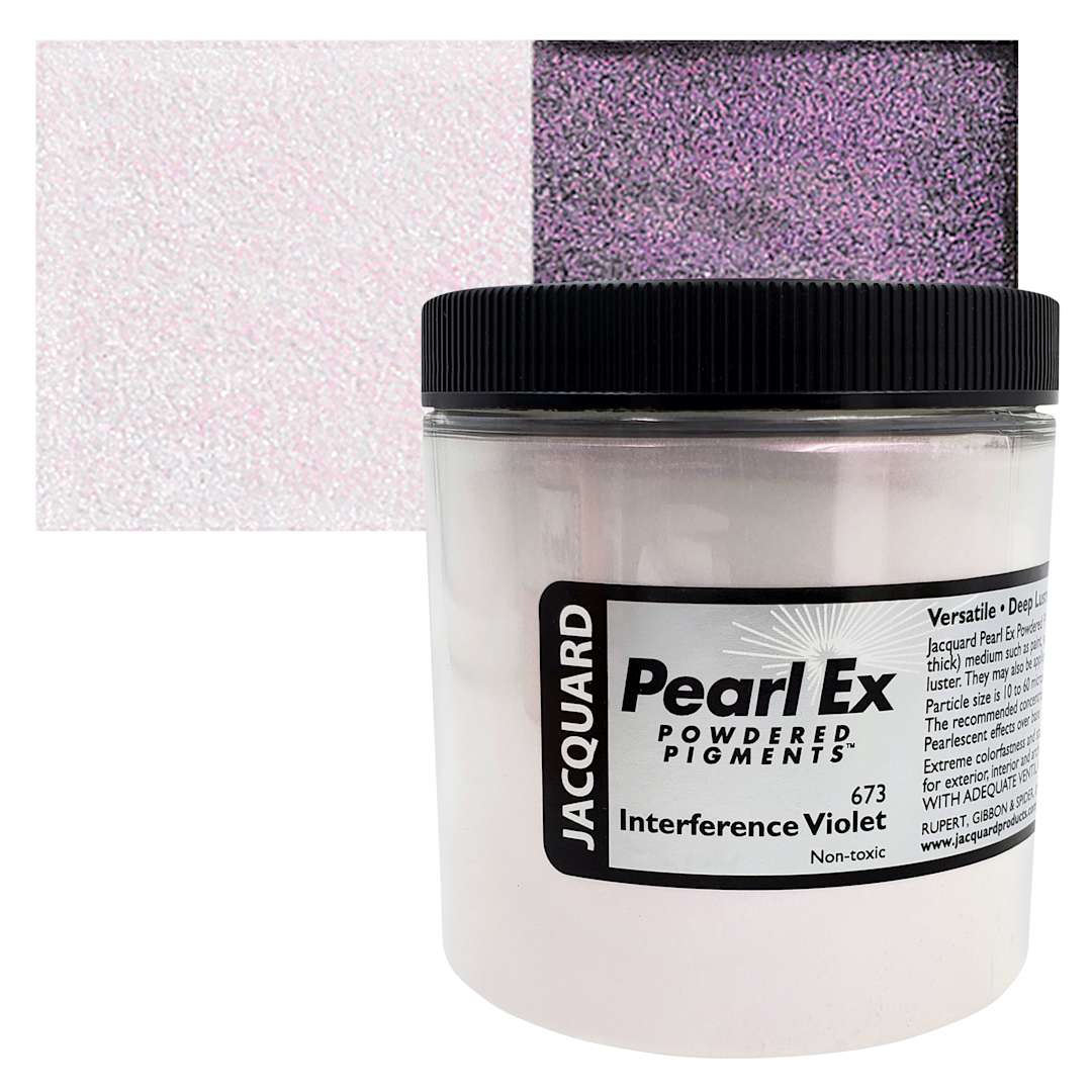 Open in modal - Jacquard Pearl-Ex Pigment - 4 oz, Interference Violet, Jar and swatch
