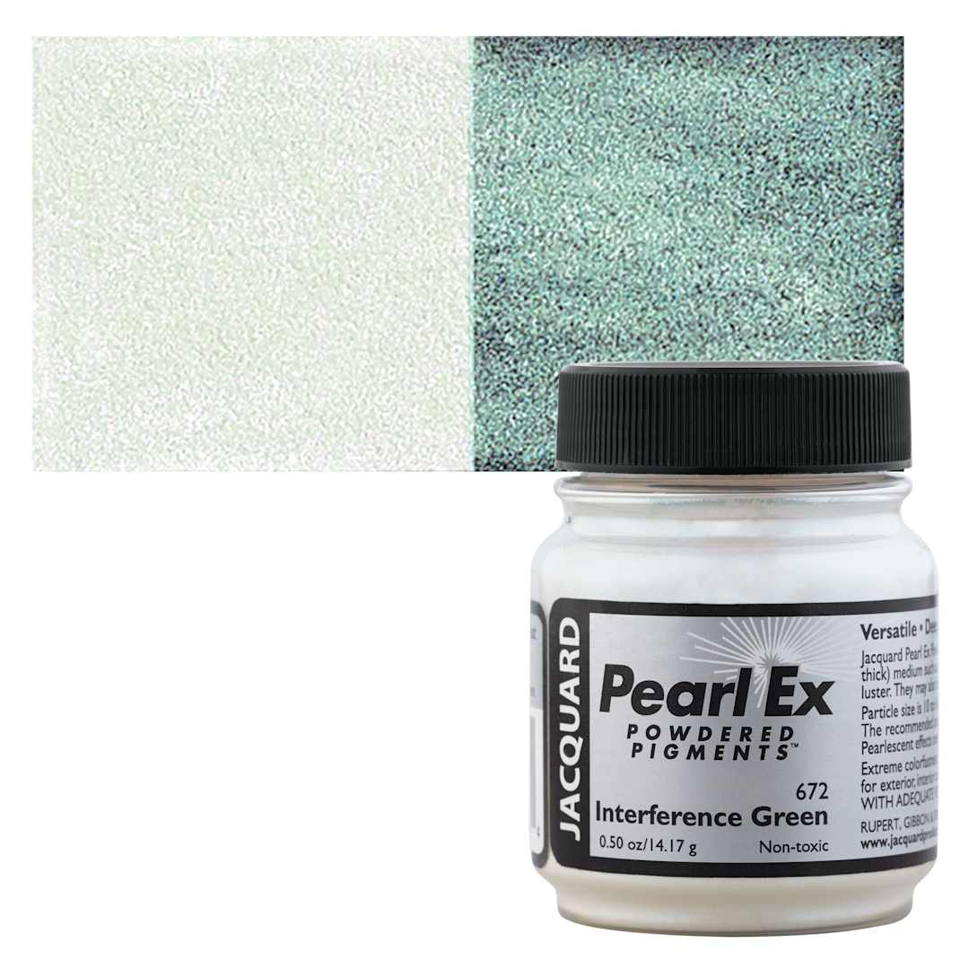 Open in modal - Jacquard Pearl-Ex Pigment - 0.50 oz, Interference Green jar and swatch