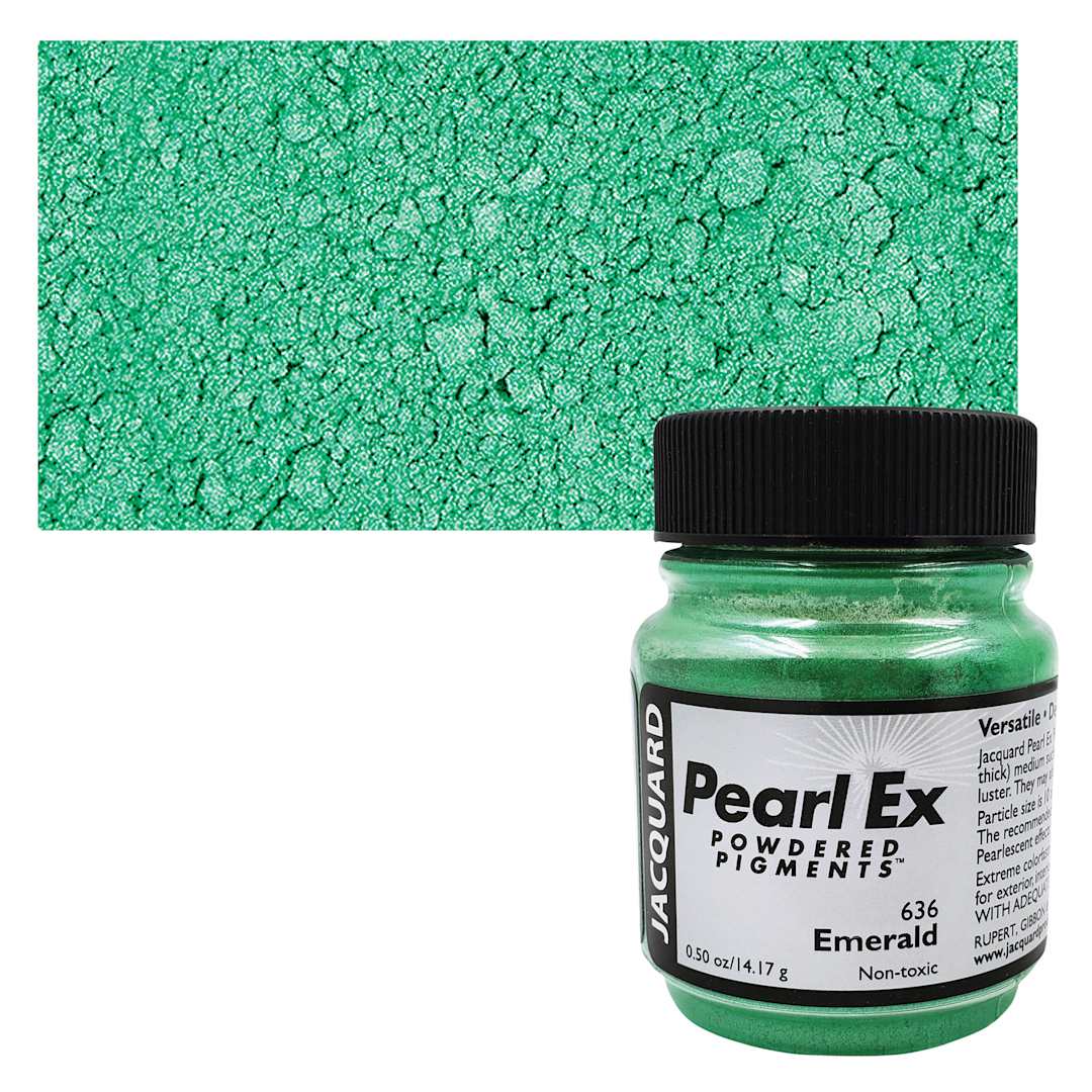 Open in modal - Jacquard Pearl-Ex Pigment - 0.5 oz, Emerald jar and swatch