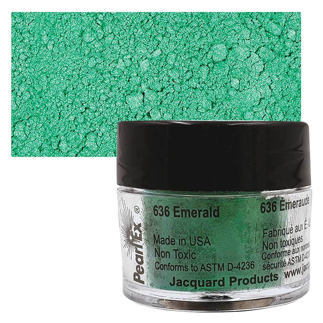 Open in modal - Jacquard Pearl-Ex Pigment - 0.1 oz, Emerald jar and swatch
