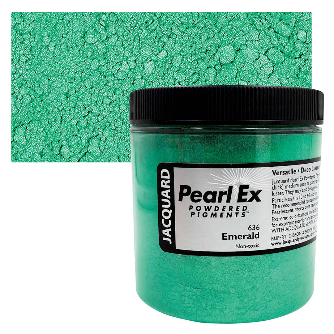 Open in modal - Jacquard Pearl-Ex Pigment - 4 oz, Emerald, Jar and swatch