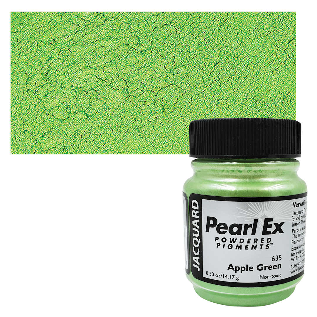 Open in modal - Jacquard Pearl-Ex Pigment - 0.5 oz, Apple Green jar and swatch