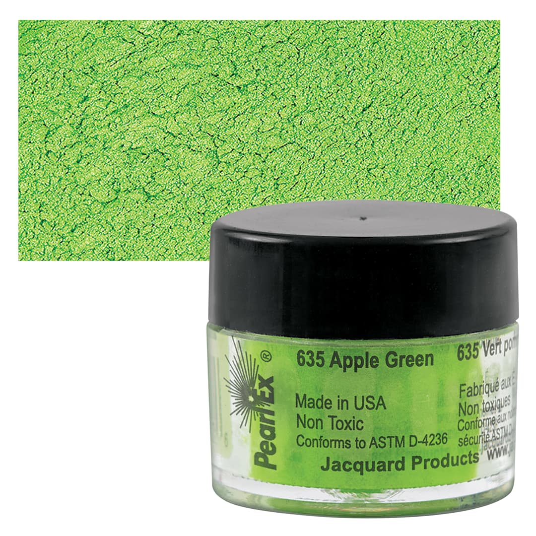 Open in modal - Jacquard Pearl-Ex Pigment - 0.1 oz, Apple Green jar and swatch