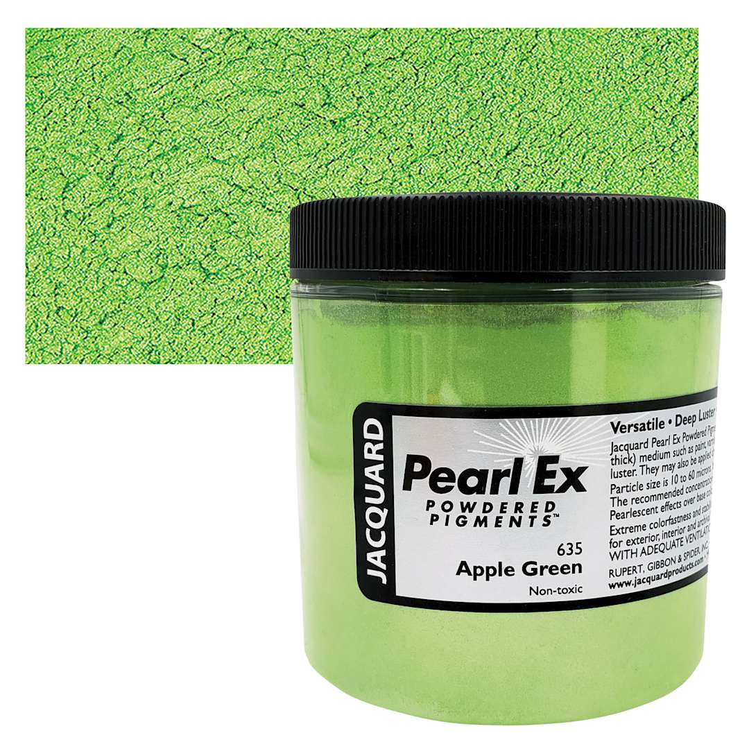 Open in modal - Jacquard Pearl-Ex Pigment - 4 oz, Apple Green, Jar and swatch